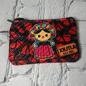 Mexican Doll Coin Purse Xilitla Mexico San Luis Potosí Red Black Butterfly Print